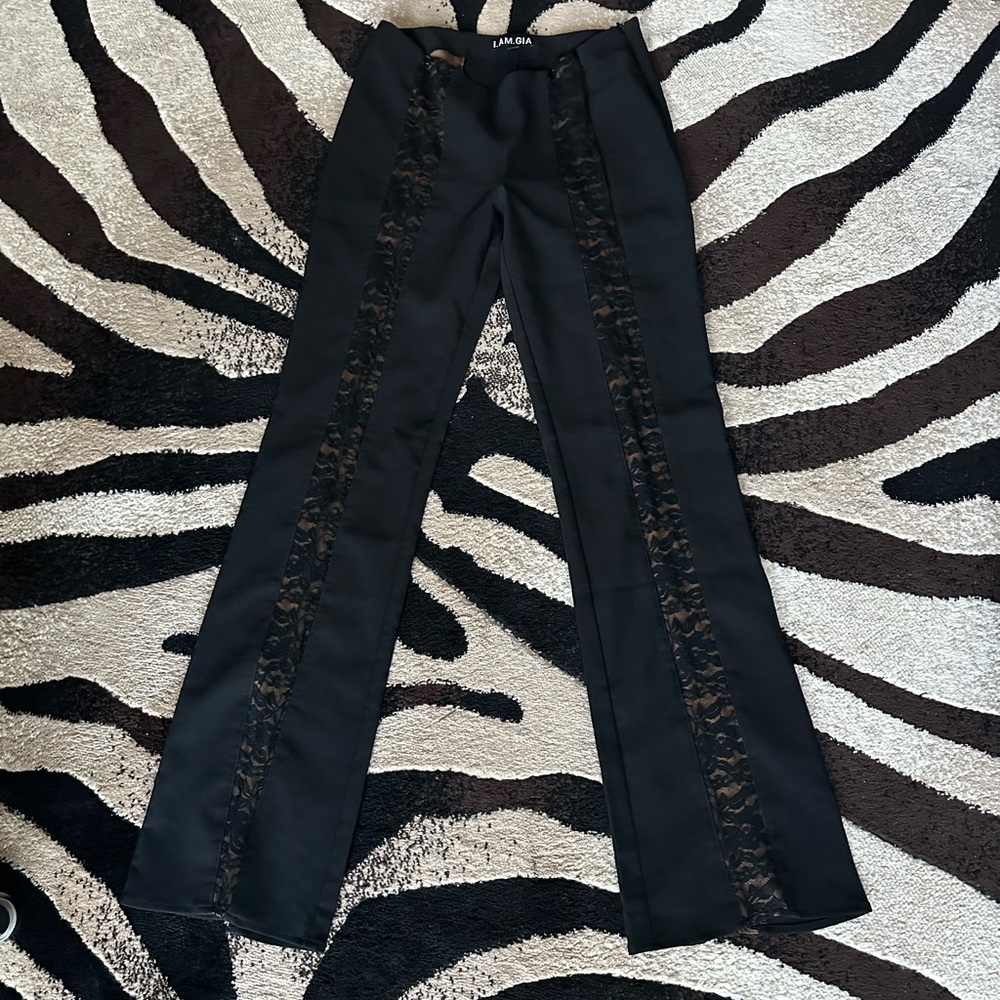 I.AM.GIA Black Lace Panel Wide-Leg Pants